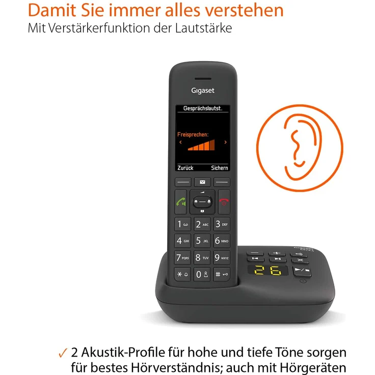 Gigaset C575A DECT Schnurlostelefon mit Anrufbeantworter für komfortables Telefonieren, mit großer Nummernanzeige, Farbdisplay und leichter Bedienbarkeit, Analog-Telefon, schwarz – Bild 4