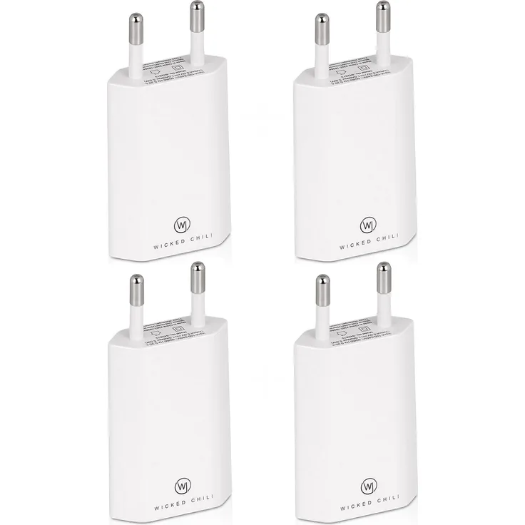 Wicked Chili 4x Pro Series Netzteil USB Adapter kompatibel mit Apple iPhone, Samsung Galaxy - Handy Ladegerät, Smartphone Netzstecker (1A, 5V) weiß