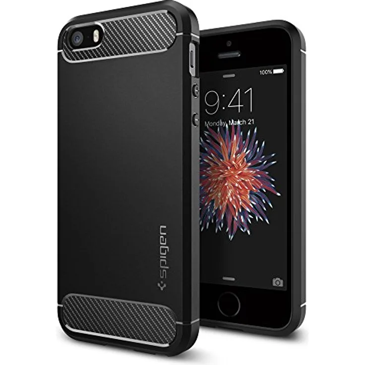 Spigen Rugged Armor für iPhone SE 2016-5S-5 Hülle, Robuste TPU Silikon Schwarz Schutzhülle Stylisch Design Handyhülle Case Schwarz 041CS20167