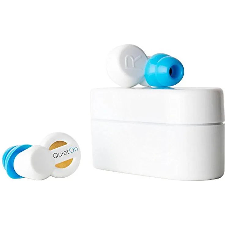QuietOn Kompakte In-Ear Ohrstöpsel mit Aktiver und Passiver Geräuschunterdrückung Wiederaufladbar mit 50 Stunden Akkulaufzeit Inkl. Ladehülle und Ladekabel - Weiß-Blau