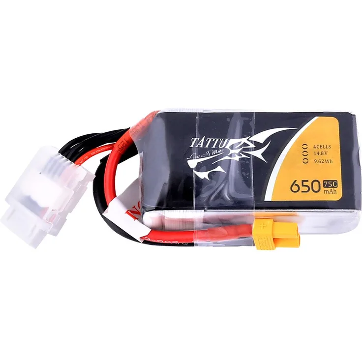 Tattu 650mAh 4S1P 75C 14.8V Lipo Pack Akku mit XT30 Stecker für UAV Drohne RC Quadrocopter Multirotor FPV 150 Größe