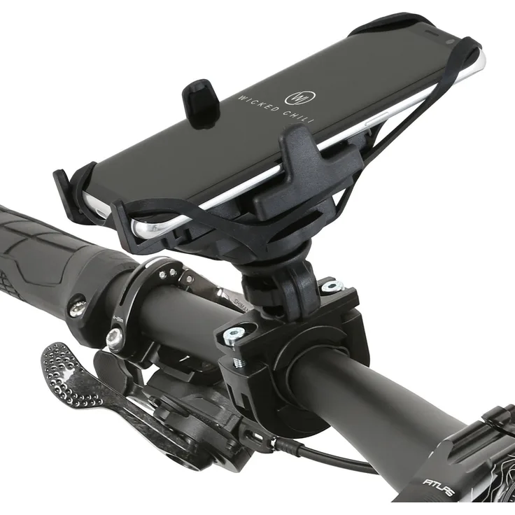 Wicked Chili Fahrrad/Motorrad Smartphone Halterung zur Lenkerbefestigung mit Sicherungsgummi und QuickFix-System kompatible mit Endgeräten mit 46 bis 76 mm Breite schwarz