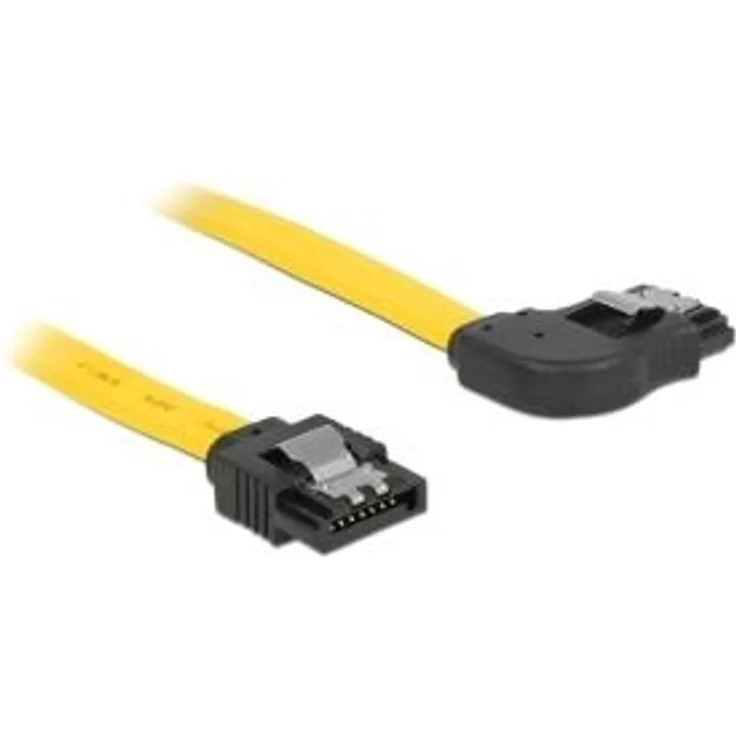 DeLOCK - SATA-Kabel - Serial ATA 150/300/600 - 7-poliges SATA (M) - 7-poliges SATA (M) - 10cm - rechts abgewinkelter Anschluss, verriegelt - Gelb (83959)