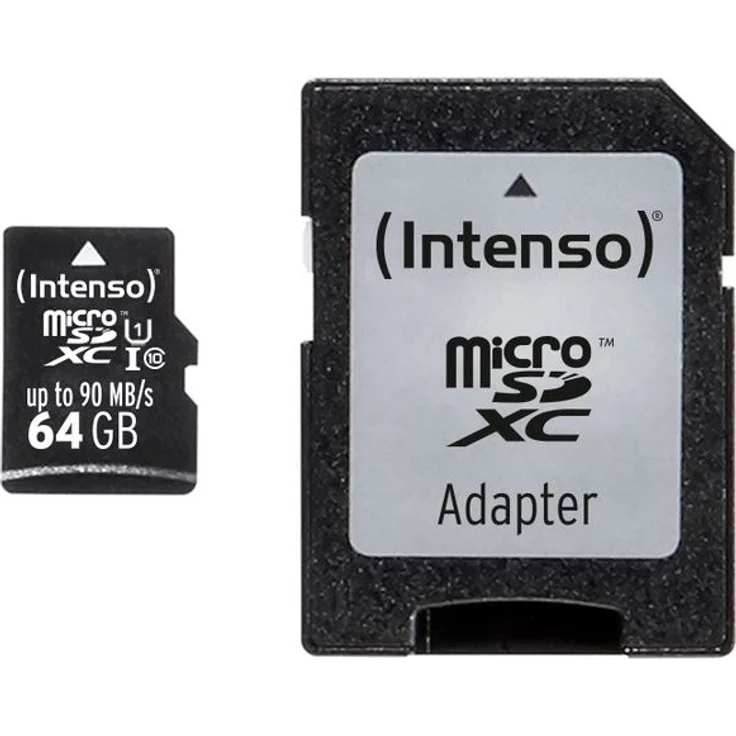 Intenso Professional microSDXC UHS-I Class 10 64GB Speicherkarte inkl. SD-Adapter (bis 90Mbps) schwarz – Bild 1