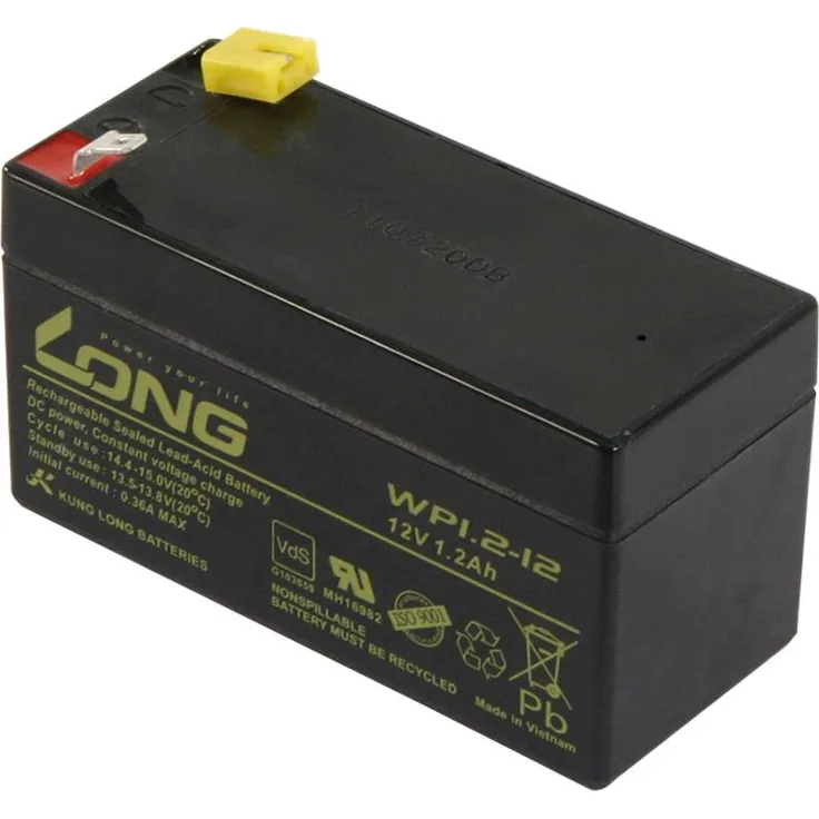 Bleiakku KUNG LONG ''WP1,2-12'' 12V-1,2Ah, VdS, 97x43x53mm, 0,6kg