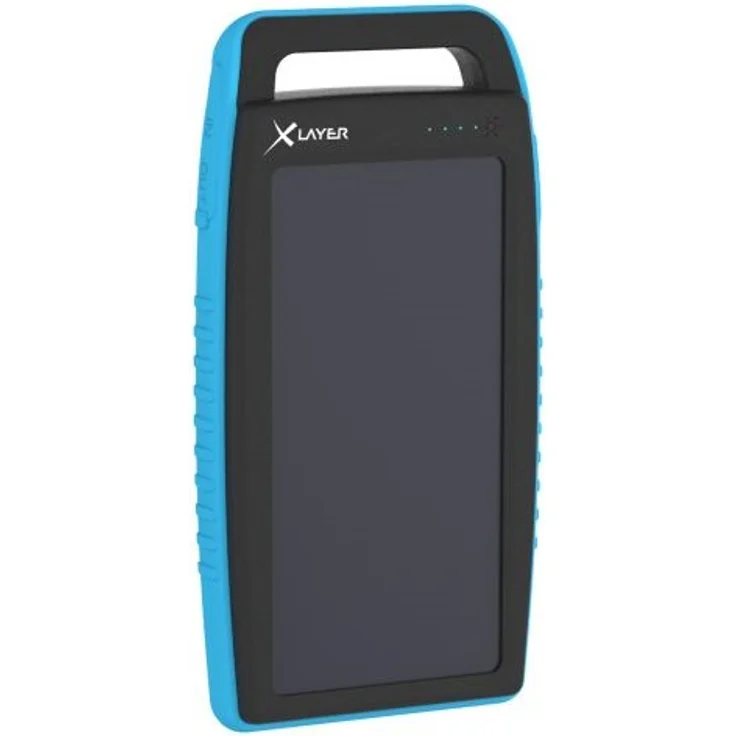 Xlayer Powerbank Plus Solar, Externer Akku für Smartphone und Tablet, mit integrierter Taschenlampe, optimal geeignet für Outdoor, Schwarz-Blau (15.000 mAh) – Bild 1