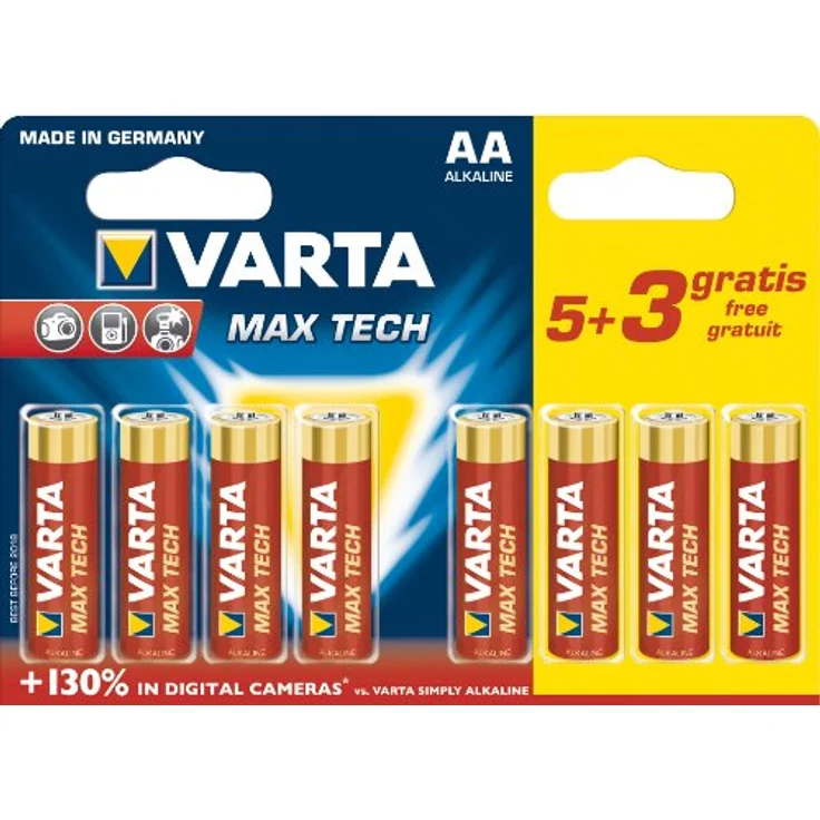 Varta 4703101428 Longlife Max Power (Max Tech) Alkaline Batterie, AA LR6, Packung mit 5 + 3 Batterien - Design kann abweichen, Sparpackung, Werbeartikel – Bild 1