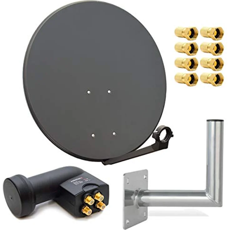 Digital SAT Anlage 80cm Stahl Antenne Schüssel Spiegel Quad LNB Wandhalter 4K – Bild 1