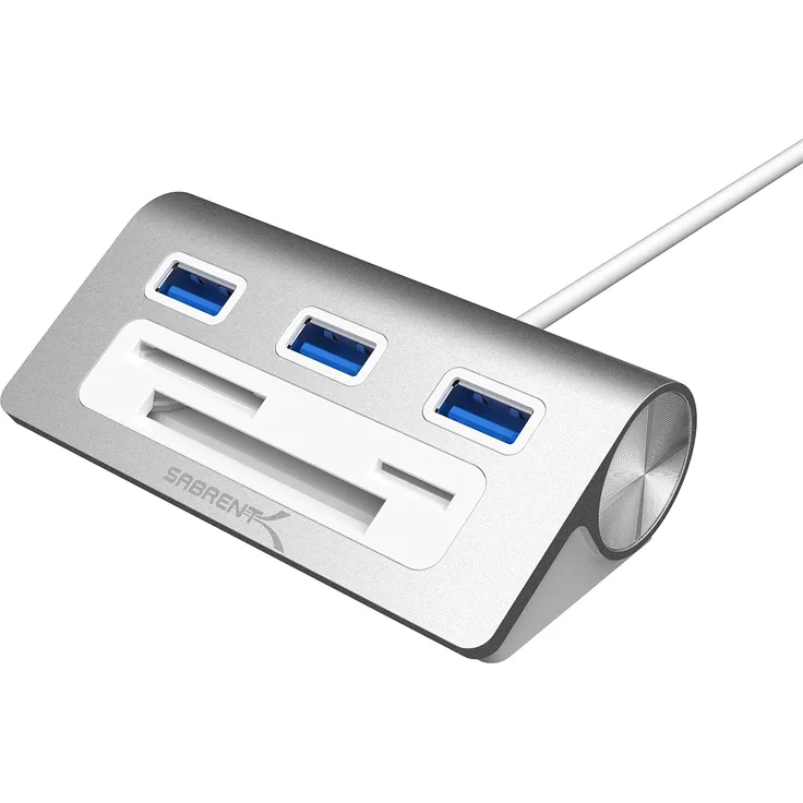 Sabrent USB HUB Premium 3 Port Aluminium USB 3.0 Hub mit Multi-In-1 Kartenleser (30 cm Kabel) für iMac, MacBook, MacBook Pro, MacBook Air, Mac Mini, oder jeder PC (HB-MACR)