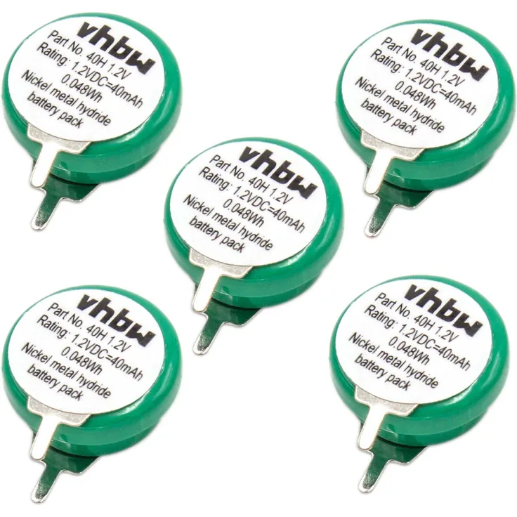 vhbw 5x NiMH Ersatz Knopfzellen-Akku Typ 1-V40H 2-Pins 40mAh 1,2V kompatibel mit Modellbau-Akkus, Solar-Leuchten uvm.