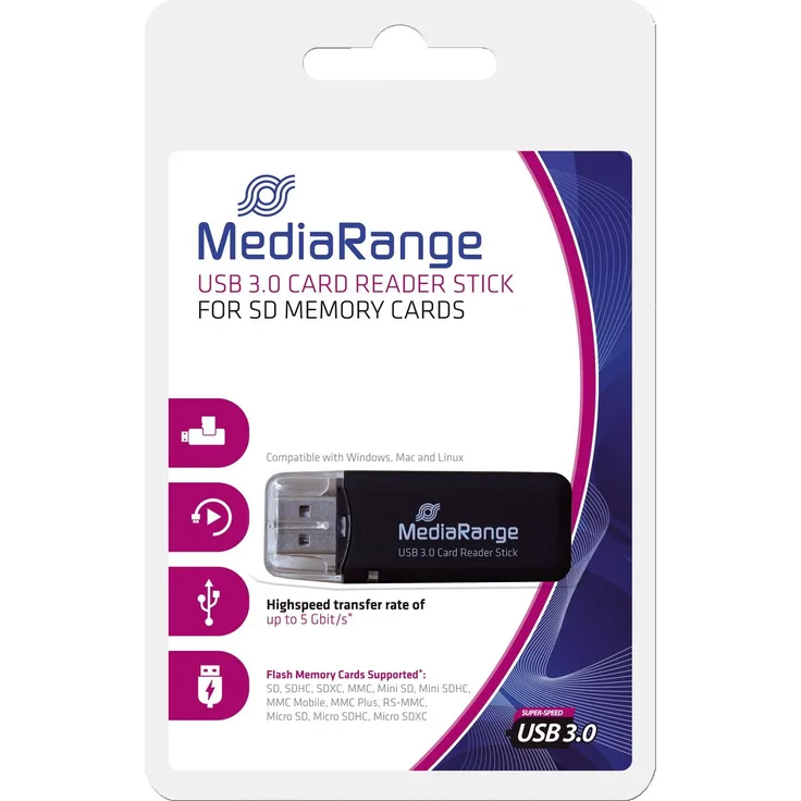 MediaRange USB 3.0 Speicherkartenleser-Stick, schwarz