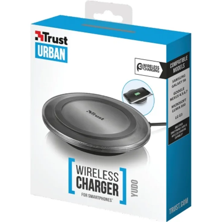 Trust Urban Yudo Qi Wireless Ladegerät (induktive Ladestation für Galaxy S7 - S7 Edge - S6 - S6 Edge, Nexus 4 - 5 - 6 - 7, HTC 8X, LG G3 & alle anderen Qi-fähigen Geräte)