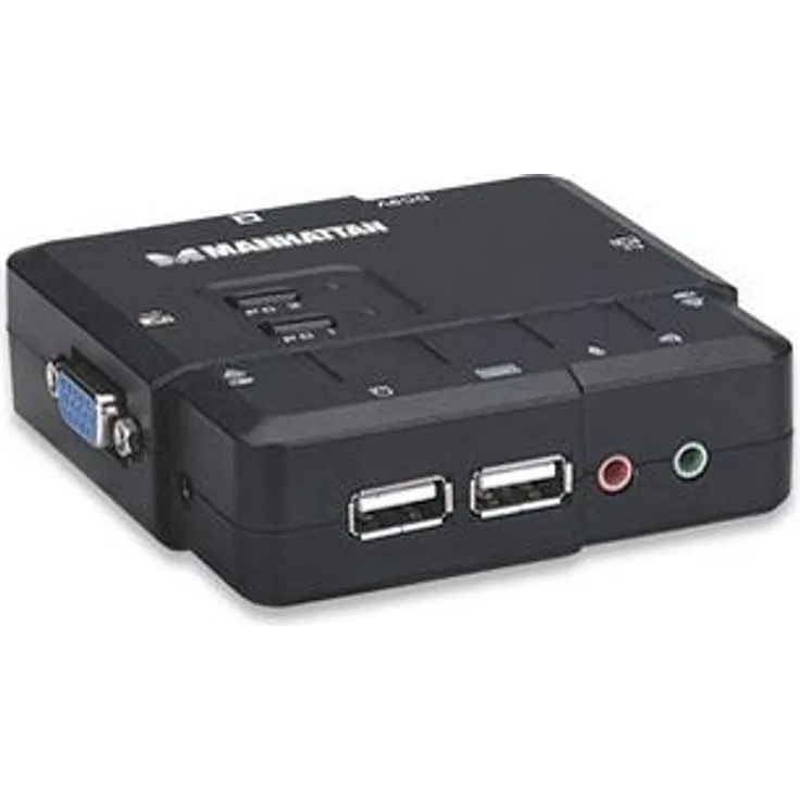 Manhattan 2-Port Kompakt-KVM-Switch mit Audio (USB mit Kabeln und Audiounterstützung) 151252