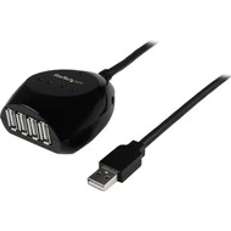 StarTech.com 15m USB 2.0 Kabel aktiv mit 4 Port USB Hub, USB A Stecker auf USB A Buchse Datenkabel mit 4-fach Verteiler, Schwarz