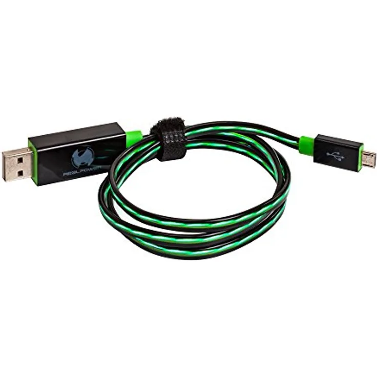 RealPower LED floating cable Micro-USB, LED Lade- und Datenkabel mit Micro-USB Anschluss, Für HTC, Huawei, Samsung, Sony, Nokia, Nexus, Kindle und weitere Android Smartphones, (Schwarz-Grüne LEDs)