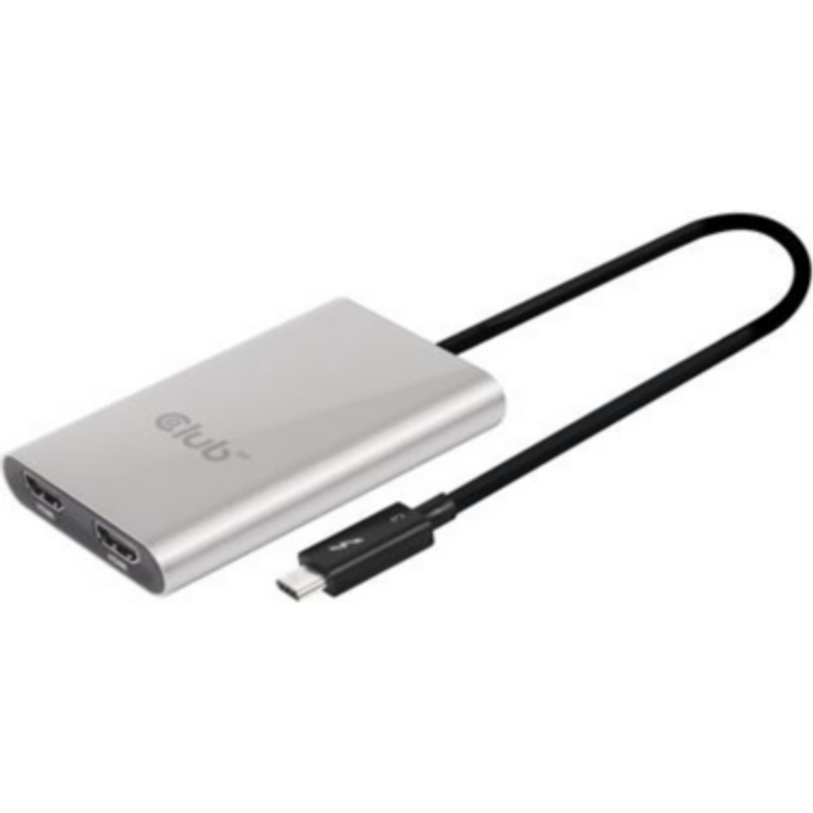 Club3D Thunderbolt 3 to Dual HDMI 2.0 anzupassen – Verteiler Video (HDMI, HDMI 2.0, 0,27 m, 3840 x 2160 Pixel, 60 Hz, grau, Silber)