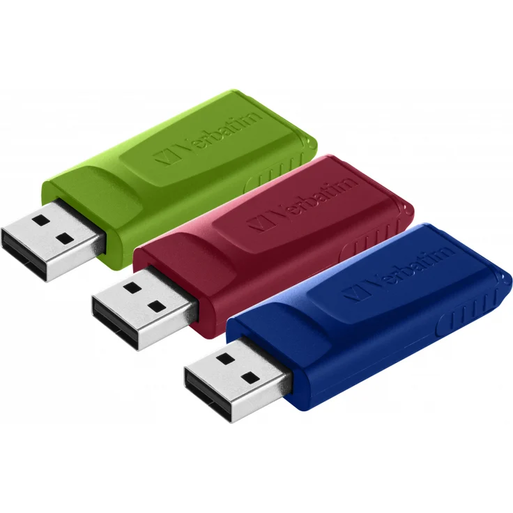 Verbatim Slider USB-Stick 16 GB Multipack, USB 2.0-Schnittstelle - Multipack 3 Stk. - Rot - Blau - Grün – Bild 1