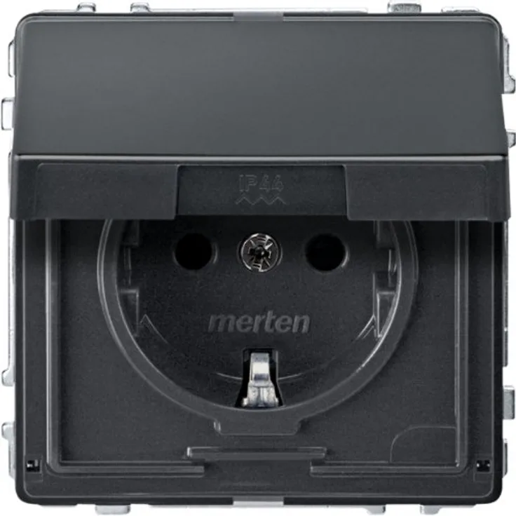 Merten MEG2310-7214 SCHUKO-Steckdose mit Klappdeckel, BRS, Steckklemmen, anthrazit, AQUADESIGN