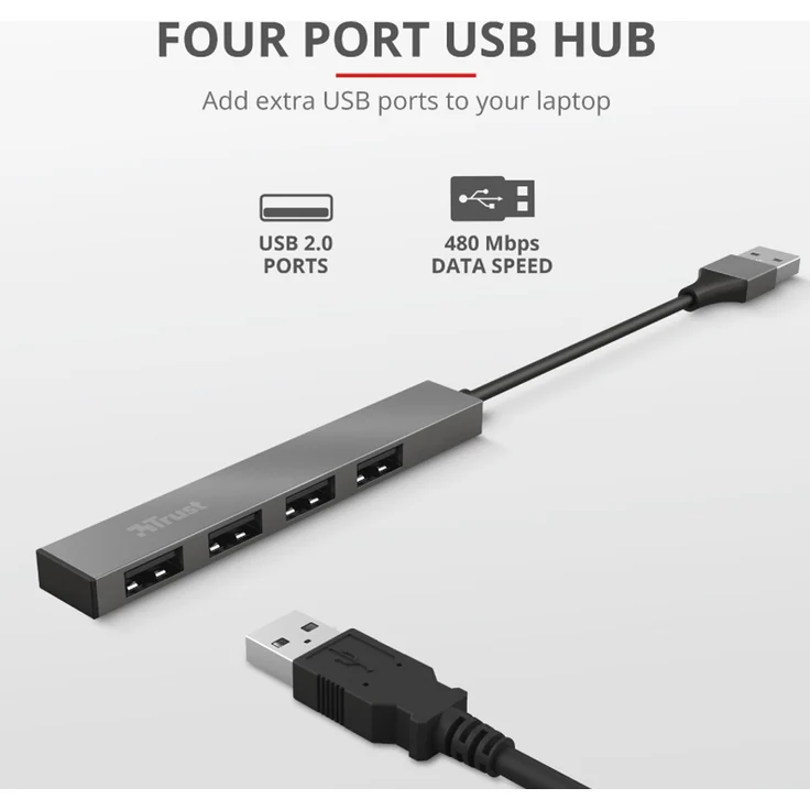TRUST HALYX 4-PORT MINI USB HUB Schwarz (17550112103) – Bild 1