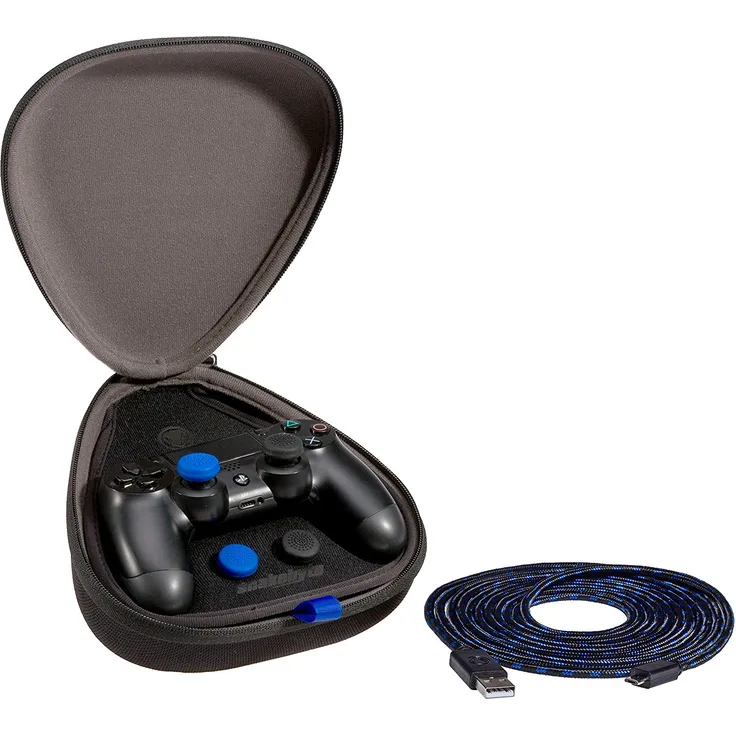 snakebyte PS4 GAME:KIT - zur Aufbewahrung von Dualshock 4 Controllern - inkl. 4 Control Caps & 3m USB Ladekabel - Meshcable - Charge Cable - für PlayStation 4