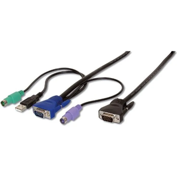 ASSMANN KVM Kabel für KVM Switches - VGA, 2xPS-2, 1xUSB (Mouse-Keyboard), HDDB15-M zu HDDB15-M - 1.8 Meter - Schwarz