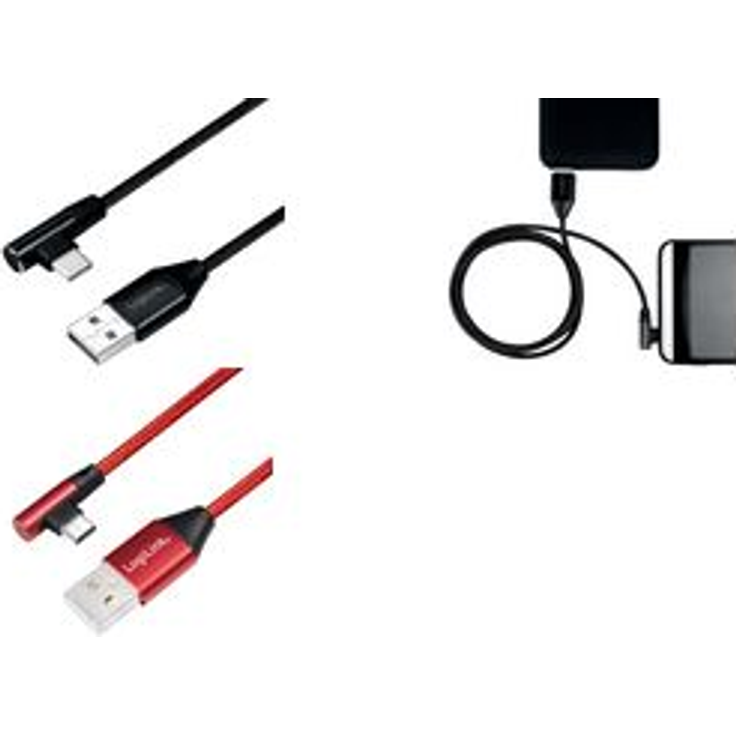 Logilink - USB-Kabel - USB-C (M) gewinkelt bis USB (M) gerade - USB 2.0 - 5 V - 3 A - 1 m - Rot, RAL 3024 (CU0146)