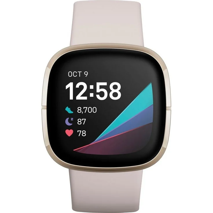Fitbit Sense Smartwatch GPS, Unisex, S/L, Edelstahlgehäuse, Softgold/Mondweiß – Bild 2