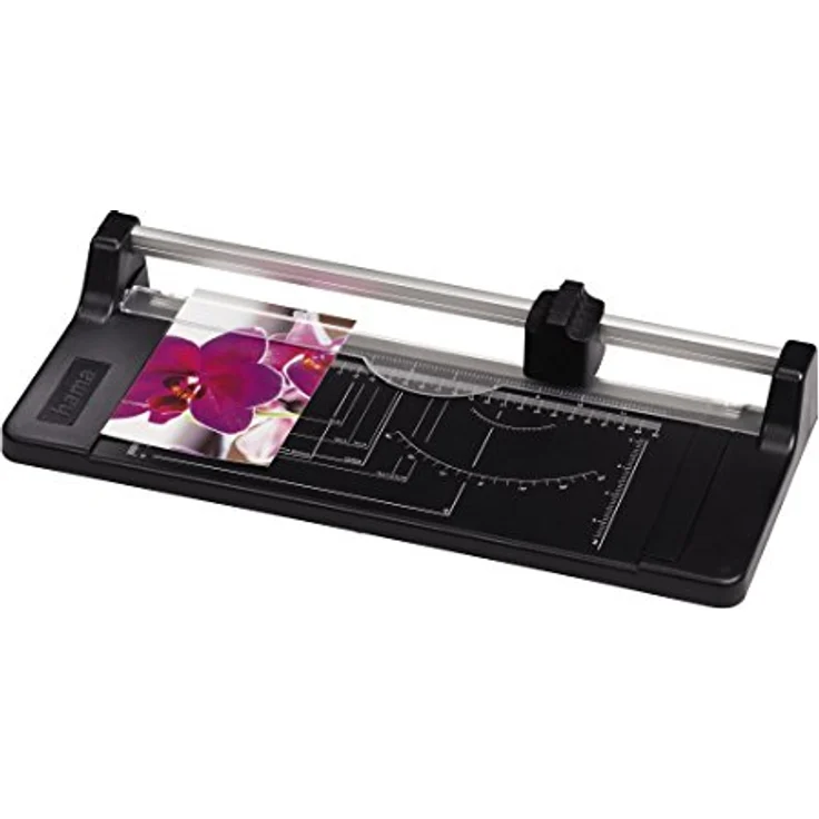Hama Papierschneider mit Rollklinge (Schneidemaschine mit 5 Blatt Schneidleistung, Schneidegerät bis DIN A4, Rollenschneidemaschine für Papier, Folie und Fotos) schwarz – Bild 1
