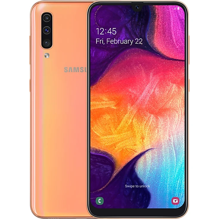 Samsung Galaxy A50 Smartphone 16,26cm (6,4 Zoll) Super AMOLED-Display, 128GB interner Speicher, 4GB RAM, Dual-SIM, Android, Coral – Bild 1
