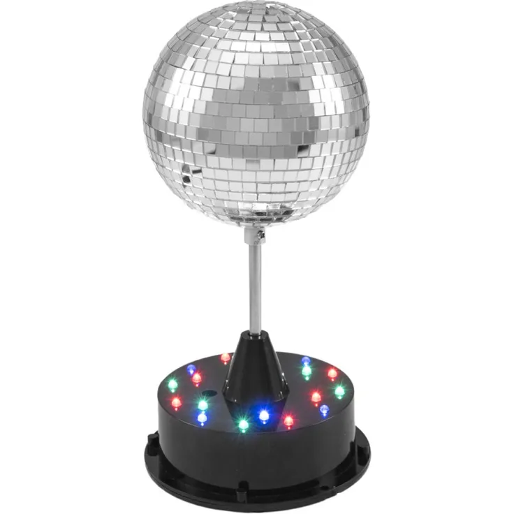 EUROLITE LED Spiegelkugel 13cm mit Standfuß | Rotierende Tisch-Spiegelkugel mit LED-Beleuchtung