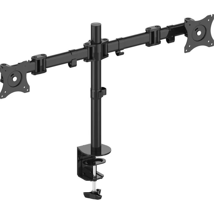 PureMounts PM-OFFI-02 Schreibtischhalterung für 2 Monitore 33-69 cm (13-27 Zoll), neigbar: -45° bis 45°, schwenkbar: 180°, drehbar: 360°, höhenverstellbar, Traglast