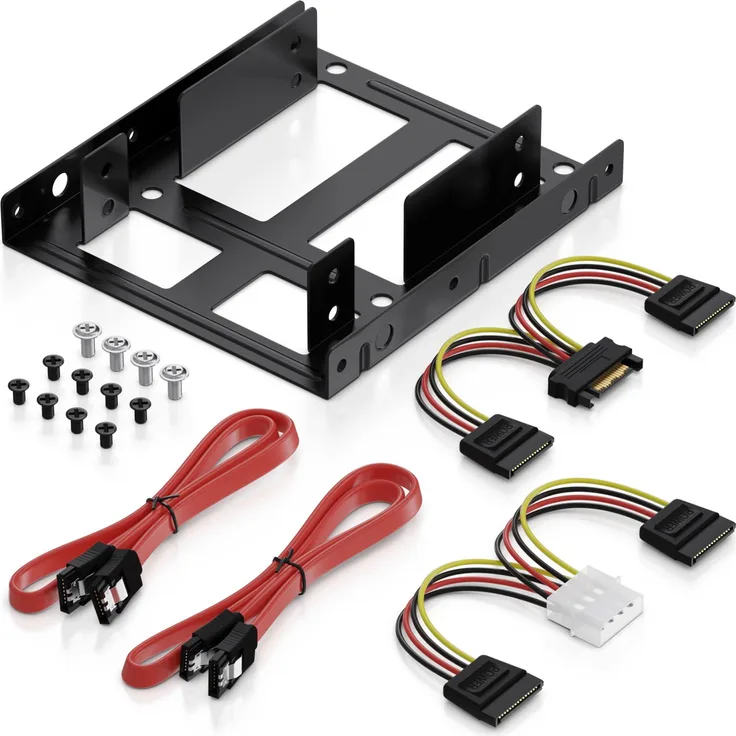 deleyCON Einbaurahmen SET für 2x 2,5'' Festplatten / SSD's auf 3,5'' Adapter Wechselrahmen / Halterung inkl. Schrauben 2 SATA Kabel & 2 Stromadapter