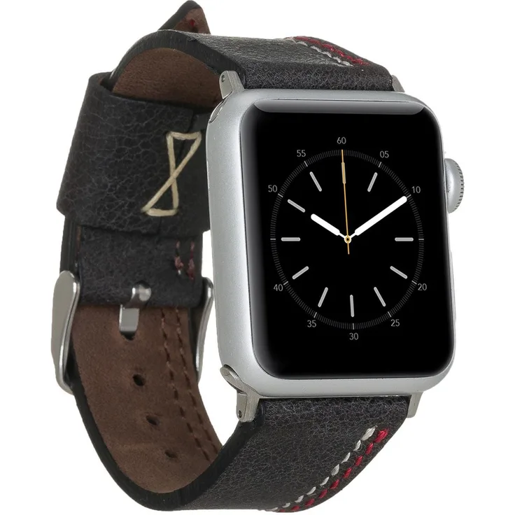 Burkley Apple Watch Leder Armband Vintage Schwarz Ersatz Uhren-Armband in 42/44mm (BA3)