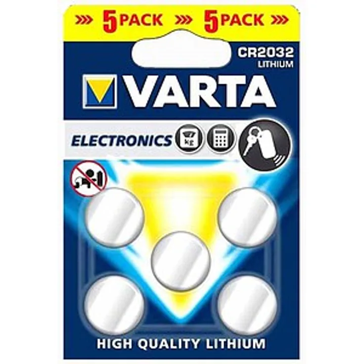 VARTA CR2032 Lithium Knopfzellen 3V Batterie in Original Blisterverpackung, 5er Pack