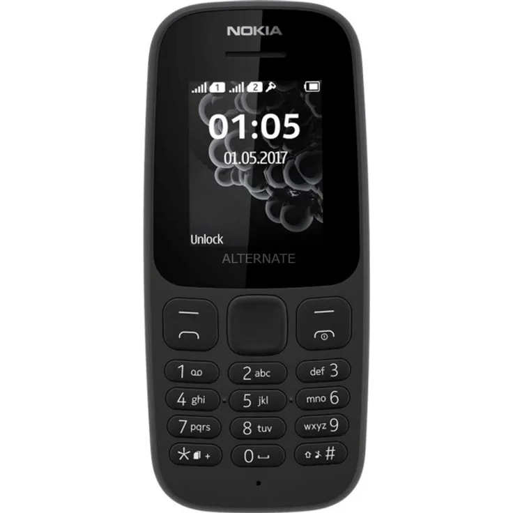 Nokia 105 Mobiltelefon (1, 8 Zoll Farbdisplay, FM Radio, 4 MB ROM, Dual-Sim) Schwarz, Version 2019