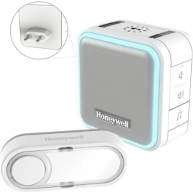 Honeywell Home Funk-Gong- Zwischenstecker-Set 6 Töne 84 dB Lichtring - LED Stroposkopblitz, weiß, DC515SP2 – Bild 1