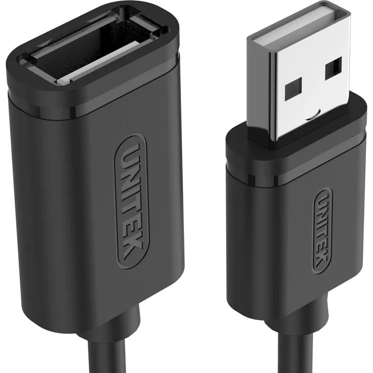 UNITEK Kabel USB 2.0 A Stecker auf USB A Buchse - Verlängerungskabel - 3 Meter, Schwarz - Verlängerung für Drucker, Tastatur, Kartenleser etc. - Y-C417GBK