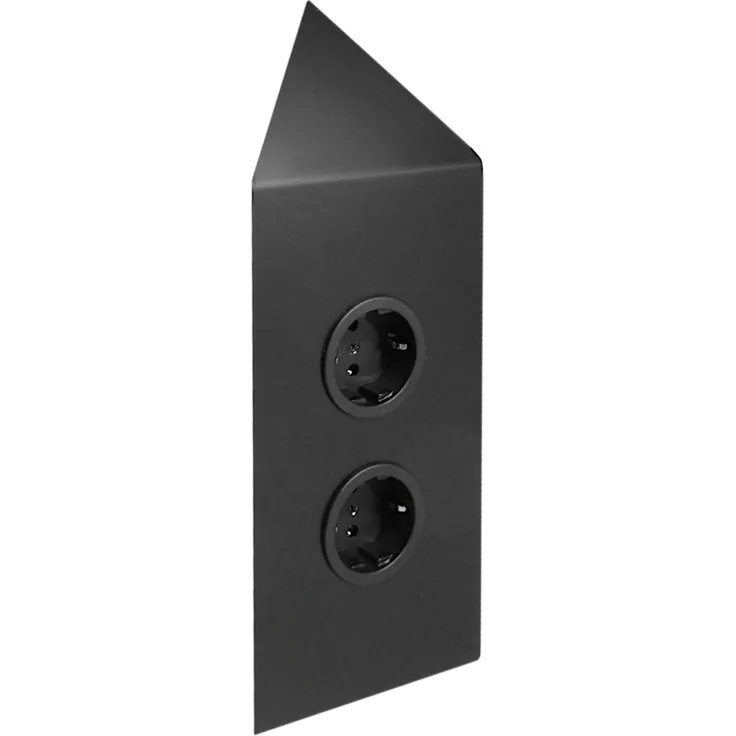 Eck-Energiebox 2-fach mit Schräge in Schwarz matt für die Eckmontage / Ecksteckdosen / Steckdosenleiste