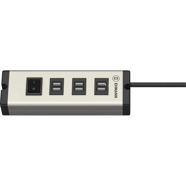 EHMANN 0601x09032033 Universal Alu USB Multilader 6-Port 6,3 A, 3m Zuleitung, zum Laden von Smartphone, Tablet, und so weiter