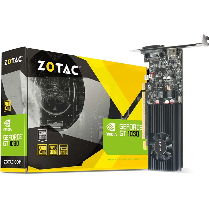Zotac GeForce GT 1030 Grafikkarte (NVIDIA GT 1030, 2GB GDDR5, 64bit, Base-Takt 1227 MHz - Boost-Takt 1468 MHz, 6 GHz)