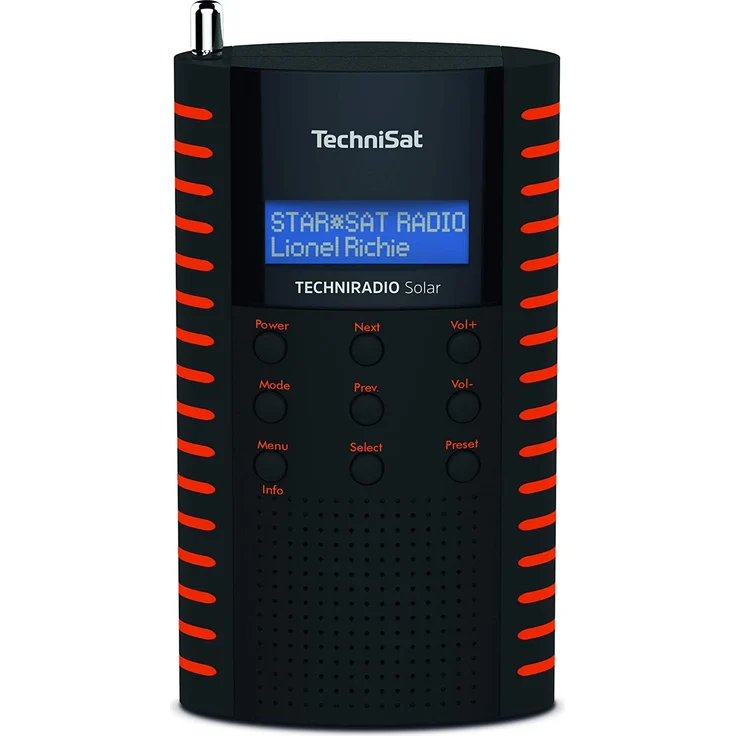 TechniSat TechniRadio Solar Tragbares Radio mit Wecker, LCD-Display, spritzwassergeschützt, schwarz, rot – Bild 1
