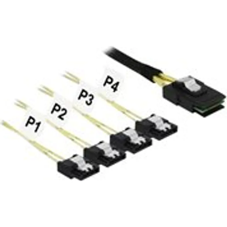 Delock Kabel Mini SAS SFF-8087 > 4 x SATA 7 Pin 0,5 m Metall (85800)
