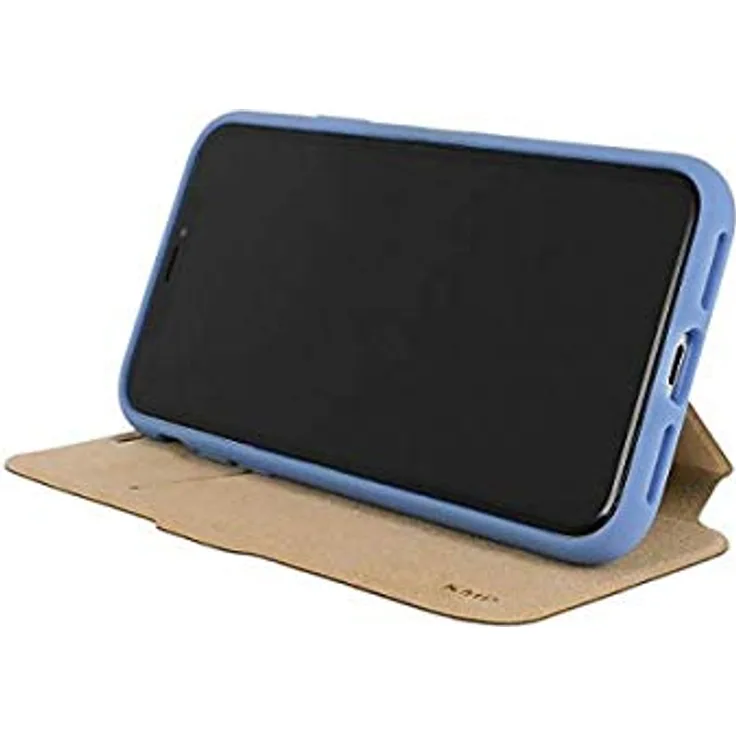 KMP Bookcase für iPhone X - blau - Schutzhülle-Klapphülle aus veganem Leder - individuell verstellbare Standfunktion + extra Kartenfach