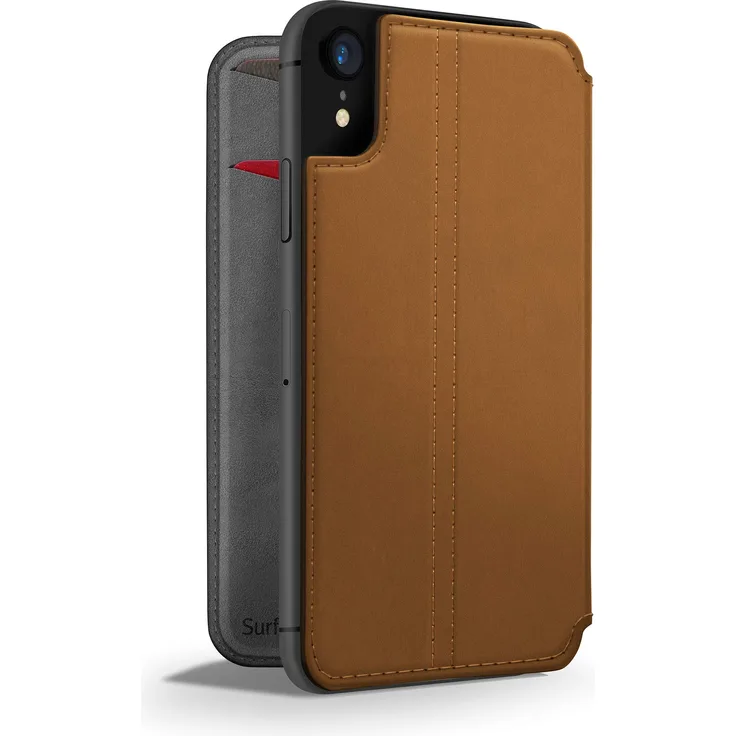 Twelve South SurfacePad für iPhone XR | Schmales Luxuslederfolio mit Weckfunktion (Cognac)