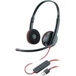 Plantronics Stereo-Headset Blackwire C3220 mit USB-A Anschluss, Noise Cancelling, Soundguard und flexiblem Mikrofonarm, schwarz (209745-201)