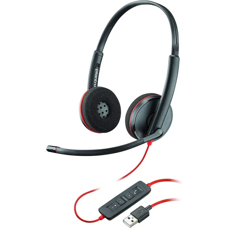 Plantronics Stereo-Headset Blackwire C3220 mit USB-A Anschluss, Noise Cancelling, Soundguard und flexiblem Mikrofonarm, schwarz (209745-201)