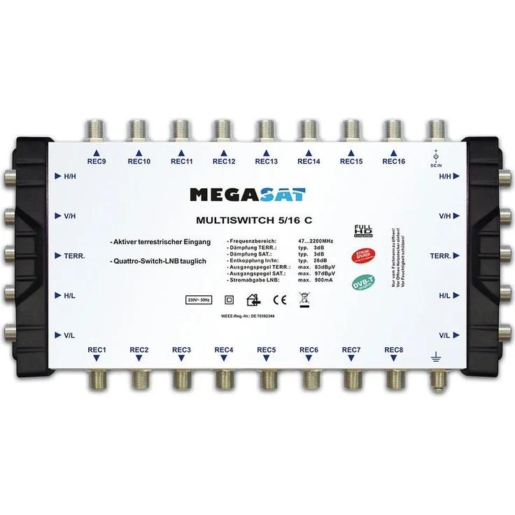Megasat Multischalter 5/16 C Kaskade Multiswitch DiSEqC Verteiler erweiterbar...