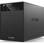 ICY BOX 4-fach Externes Festplattengehäuse für 3,5 Zoll SATA I,II,III Festplatten, USB 3.0 (UASP) & eSATA Anschluss, 80 mm Smart-Lüfter, JBOD (Single Modus), Standby, schwarz