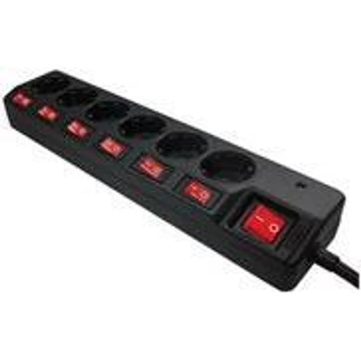 LogiLink LPS233 6-fach Steckdosenleiste (Schutzkontakt) - E 7-3, mit 6x Ein-Aus Schalter mit Überspannungsschutz und Kindersicherung Schwarz