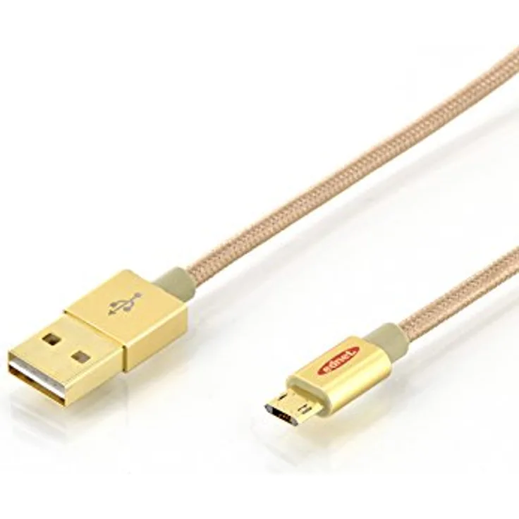 ednet 31054 USB 2.0 Daten--Ladekabel, Nylon, Stecker verdrehsicher, 1 Meter, doppelt geschirmt, Kontakte vergoldet, Farbe: gold
